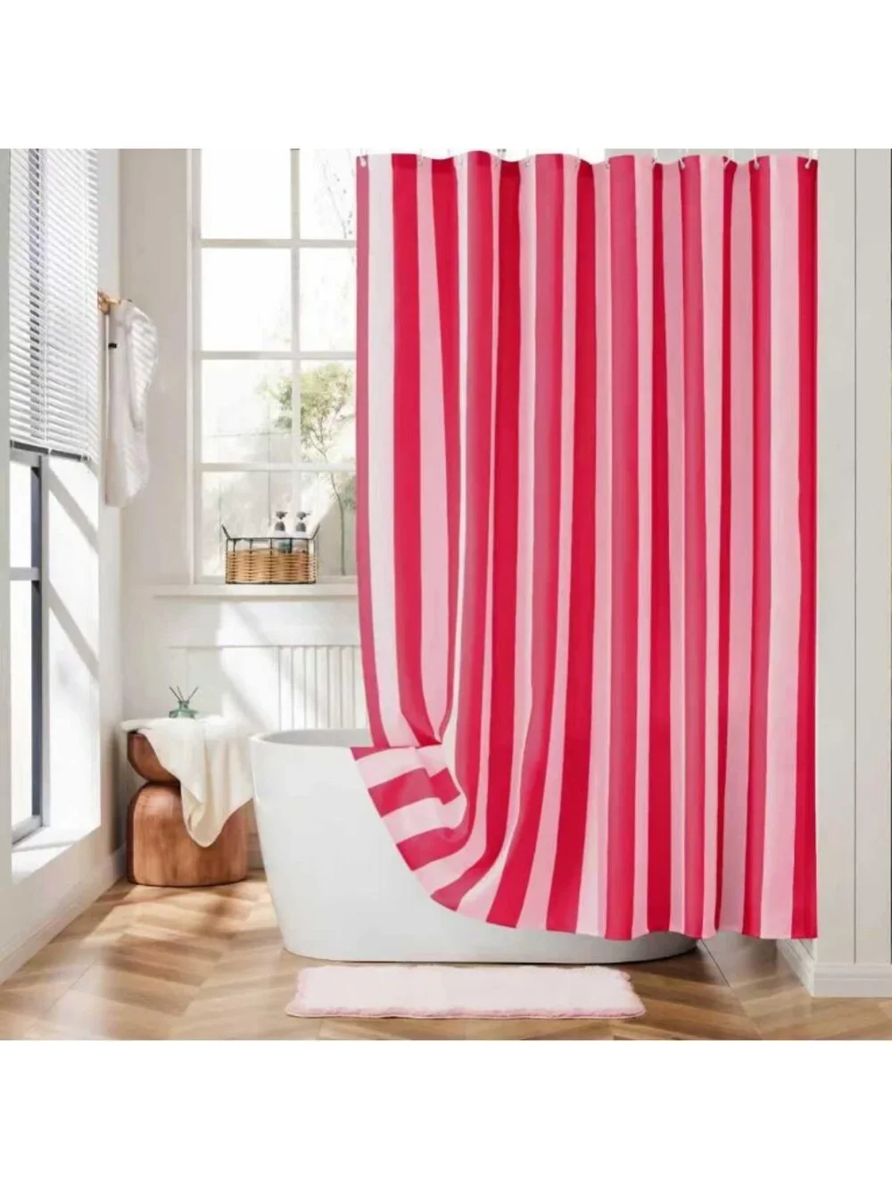 Cute Retro Vertical Striped Shower Curtain, Waterproof 72x72 Farmhouse Decor